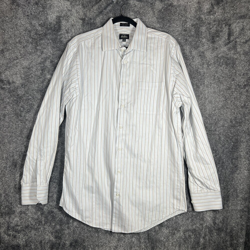 Neiman Marcus Shirt Mens 16 34/35 White Striped Long Sleeve Trim Fit Dress